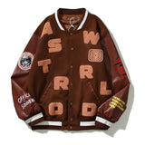 Cardigan Baseball Jacket Autumn and Winter TS Letter Embroidered Baseball Uniform Smile Earth Leather Sleeve Jacket Coat