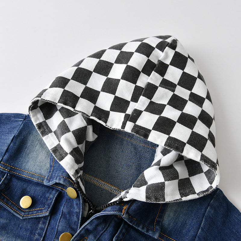 Children Jean Jackets Hooded False Two-Piece Suit Spring and Autumn Leisure Coat