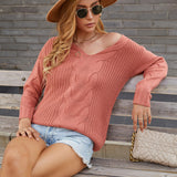 Women Pullover Knit Sweater Autumn and Winter Knitwear Solid Color and V-neck Sweater Women's Top