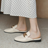 Finn Chain Pointed Toe Mule Spring and Autumn Closed Toe Metal Chain Muller Half Slippers Women's Outer Wear Soft