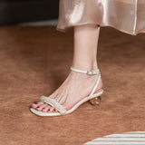Nude Low Block Heel Open Toe Buckle