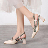 High Heels Slides Summer Toe Cap Ankle-Strap Buckle Chunky Heel Color Block High Heel Sandals