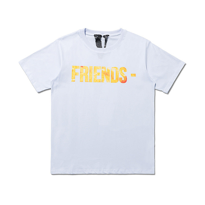 Vlone T Shirt Loose And Simple Back Large V Casual Short Sleeve T-Shirt