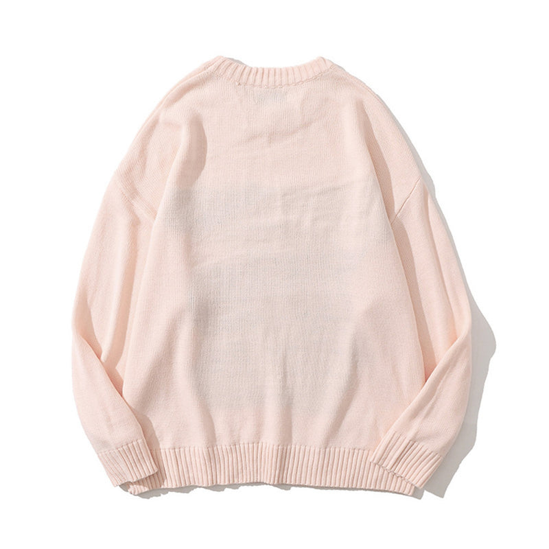 Men Sweater Cartoon Jacquard Sweater Men's round Neck Sweater Boyfriend Harajuku Style Trendy Loose Pullover