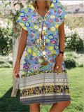 Gypsy Style Dresses Pastoral Floral Print Loose V-neck