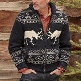 Baja Hoodie Deer Brocade Sweater Zipper Long Sleeve Knitted Coat