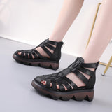 Highway Flat Sandals Summer Height Increasing Fashion Genuine Leather High-Top Platform Closed Toe Sandals for Women