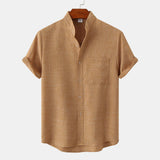 Camp Collar Shirt Short Sleeve Solid Color Cotton and Linen Shirt