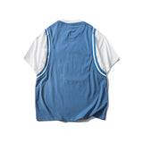Men T Shitrs Letter Printing Round Neck False Two Pieces Ball Uniform