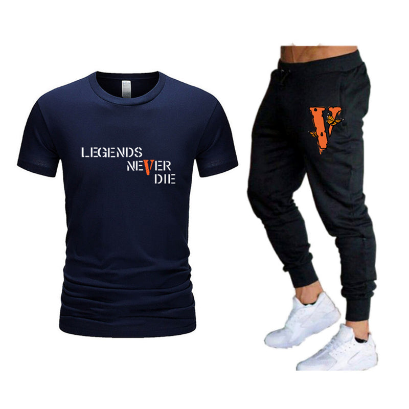 Vlone T Shirts & Pants 2 Piece Set T-Shirt Men'S Suit Printed Sports