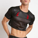 Rave Outfits Men T Shirt Personality Stitching Mesh Top Short Exposed Navel