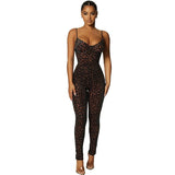 Summer Women's Sexy Low-Cut Sling Flocking Skinny Sheath Jumpsuit Women