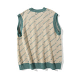 Men Sweater Letter Jacquard Color Matching Sweater Vest Men's Pullover