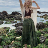 Modern Gypsy Outfits Printed Skirt Large Hem Pleated Skirt
