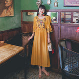 Coachella Music Festival Outfits Embroidered Cotton Linen Loose Vacation Waist Dress