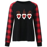 Valentine's Day T Shirt Long Sleeve Plaid Sleeve Valentine's Day Heart Printing T-shirt