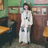 Coachella Music Festival Outfits Embroidered Cotton Linen Loose Retro Dress