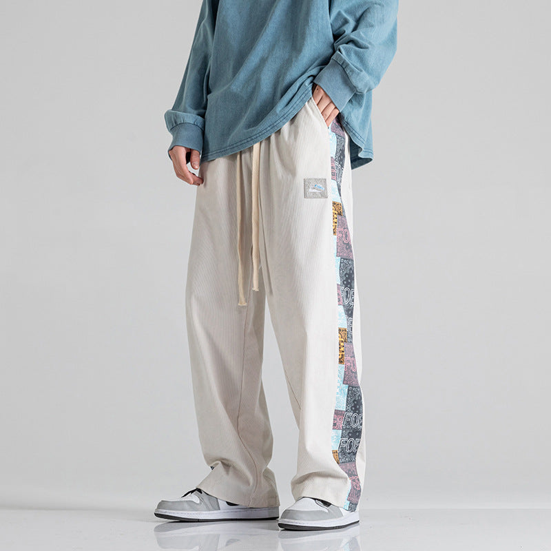 Men's Pants Spring Men's Baggy Straight Trousers Patchwork Casual Pants plus Size