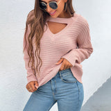 Women Pullover Knit Sweater Autumn and Winter Solid Color Sexy Chest Hollow out Sweater Female