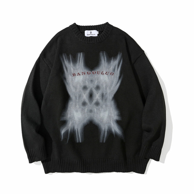 Men Sweater Printed Sweater Men's Loose round Neck Sweater