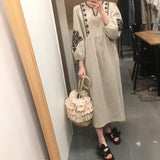 Coachella Music Festival Outfits Flower Loose High Waist Long Lantern Sleeve Dress