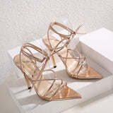 Gold Heels Spring Stiletto Heel Cross Strap Sandals