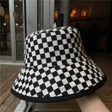 Vintage Check Bucket Hat Sun-Proof Sunshade Checkerboard Grid Bucket Hat