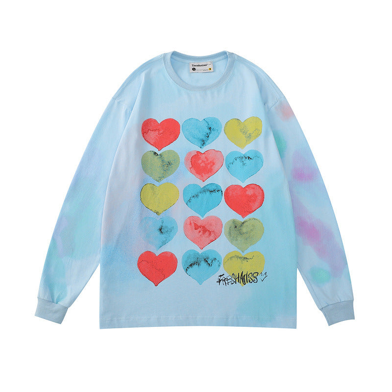 Man Fall Outfits Heart Printing Long-Sleeved T-shirt Men's Top Printed T-shirt Autumn