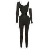 Autumn Sexy Hollow High Waist Hip Raise Skinny Yoga Sports Fitness Jumpsuit