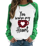 Valentine's Day T Shirt Long Sleeve Women's You Warm My Heart Heart Printing Raglan Long Sleeve T-shirt
