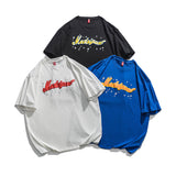 Men T Shitrs Color Letter Foam Starry Sky Printed Round Neck