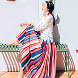 Coachella Music Festival Outfits High Waist Slimming Rainbow Striped Pleated Mid-Length Skirt