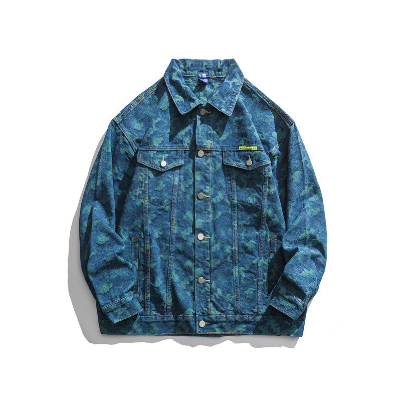 Man Fall Outfis Autumn Letter Printed Snowflake Denim Jacket Men's Street BF Loose Overalls