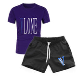 Vlone T Shirts & Shorts 2 Piece Set Men'S Short Sleeve Sports Beach Shorts Round Neck T-Shirt