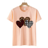 Valentine's Day T Shirts Couples Color Leopard Print Heart Printing Pullover Short Sleeve T-shirt