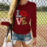 Valentine's Day T Shirts Couples round Neck Leopard Print Love Women's Casual Long Sleeve Bottoming Shirt