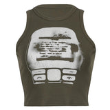 Vintage Y2g Shirts Women's round Neck Sleeveless Printed Women's T-shirt