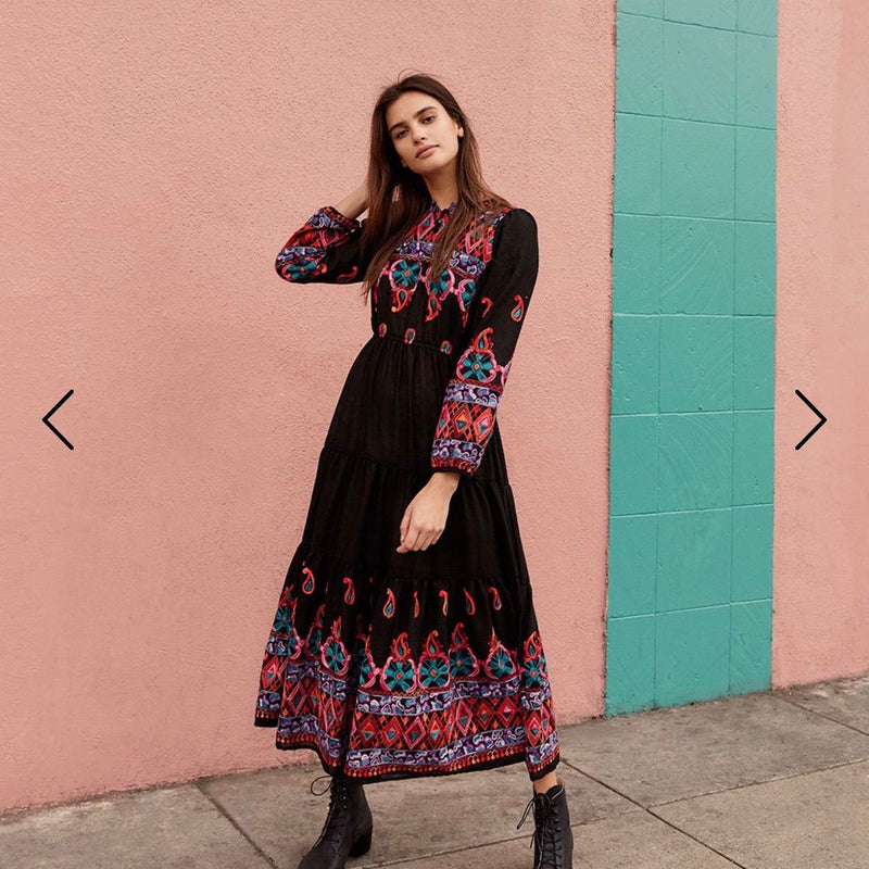 Beth Dutton Bohemian Dress Winter Autumn Midi Dresses Embroidered Vacation Style Dress Maxi Dress