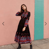 Beth Dutton Bohemian Dress Winter Autumn Midi Dresses Embroidered Vacation Style Dress Maxi Dress