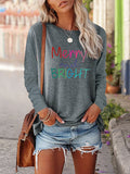 Merry and Bright Sweatshirts Merry and Bright Letter Printed Long Sleeve