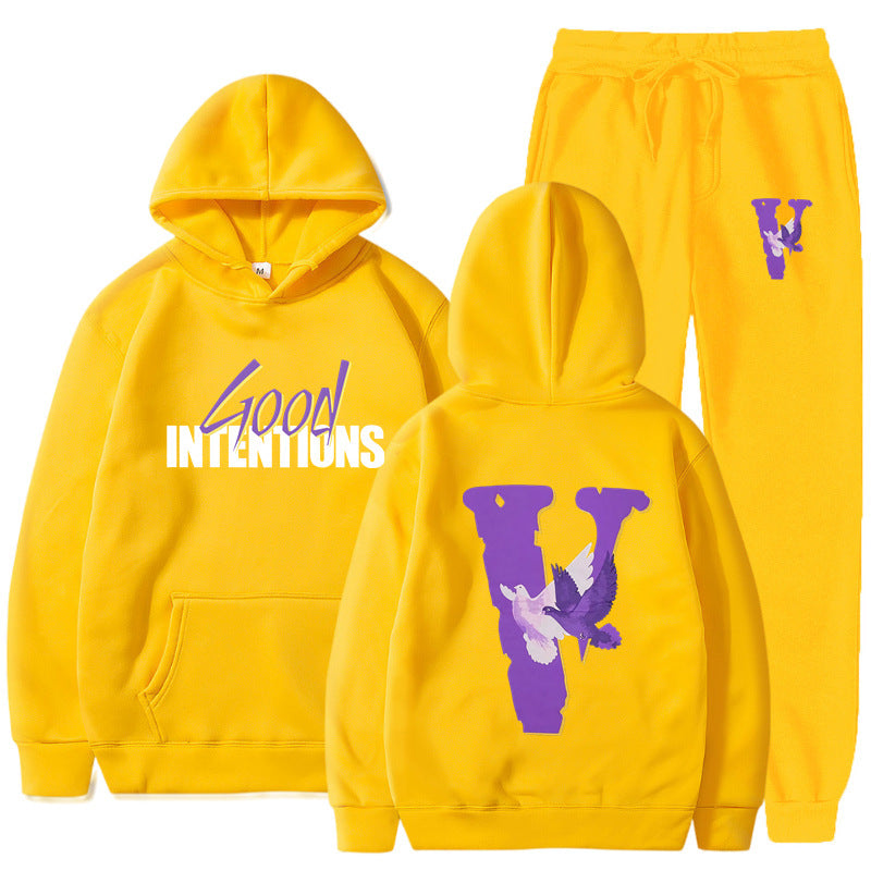 Vlone Hoodie & Pants 2 Piece Set Velvet Sweater Coat Female Autumn