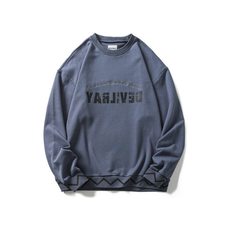 Men's Graphic Hoodies Men's Autumn Sweater Printed Wavy Line Hemline Bottoming Shirt