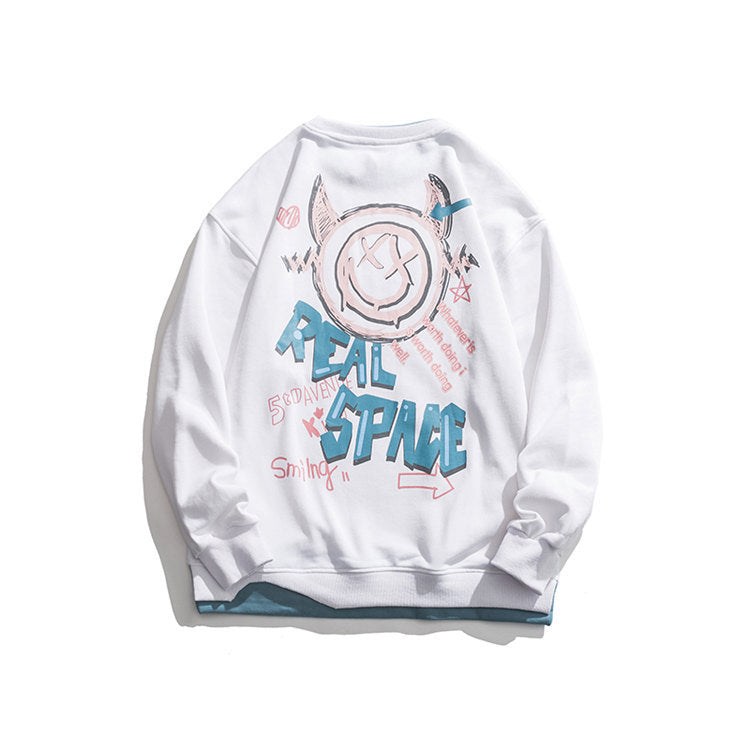 Crew Neck Sweatshirts for Men Men's Autumn Men's round Neck Pullover Loose Cartoon Pattern Printing