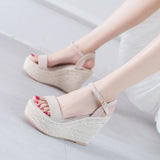 Platform Heels for Women Summer 2-Word Buckled Chunky Heel Platform Shoes