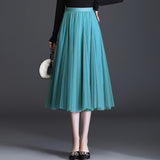 MIDI Mauve Skirt Women's Clothing Mesh Skirt Autumn Middle Fairy Female Dress