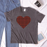 Valentine's Day T Shirt Winter plus Size Women's Clothing Plaid Heart Printing Loose