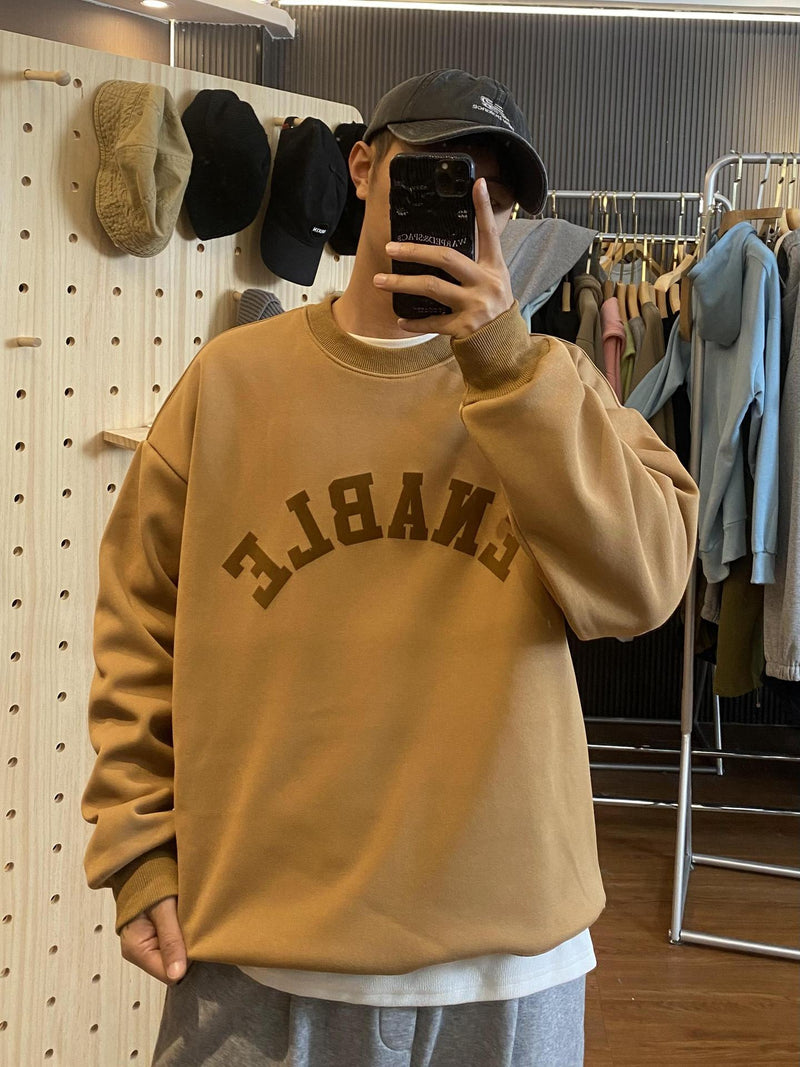 Men Sweatshirts Fleece-Lined Thick round Neck Loose Couple