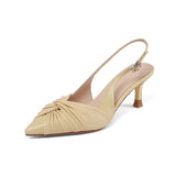 Nude Low Block Heel Middle Heel Fine Heel Solid Color Pointed Toe Toe Cap