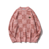 Men Sweater Cartoon Jacquard Plaid Sweater Men's round Neck Sweater Autumn