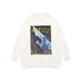Men Sweater Cartoon Devil Print Knitwear Men's Street Trend Loose round Neck Sweater
